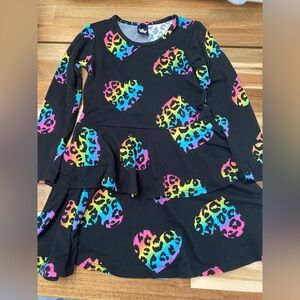 Pixie Lane Colorful Hearts Cheetah Print Tiered Skater Dress Super Soft - 5